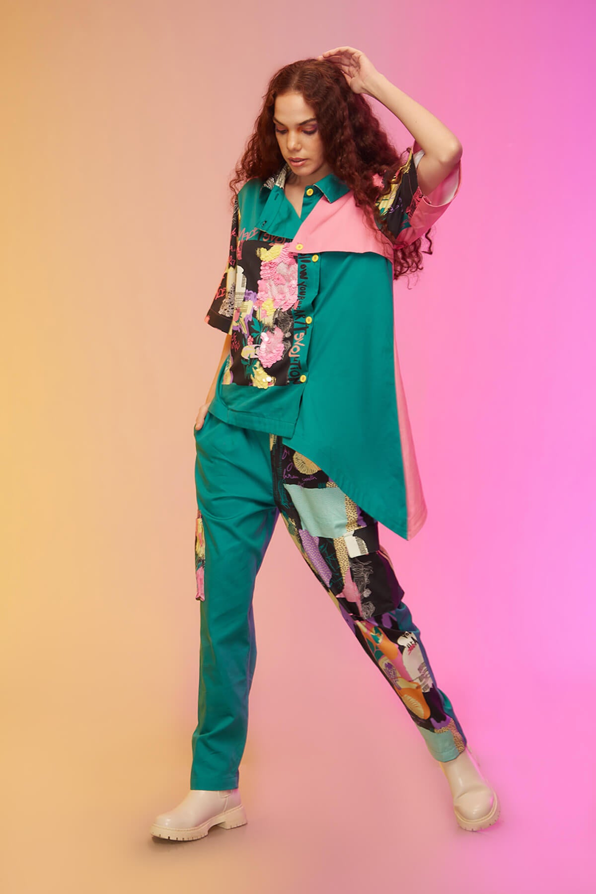 "Cityscape co-ords , trouser co ord set Green dress"
