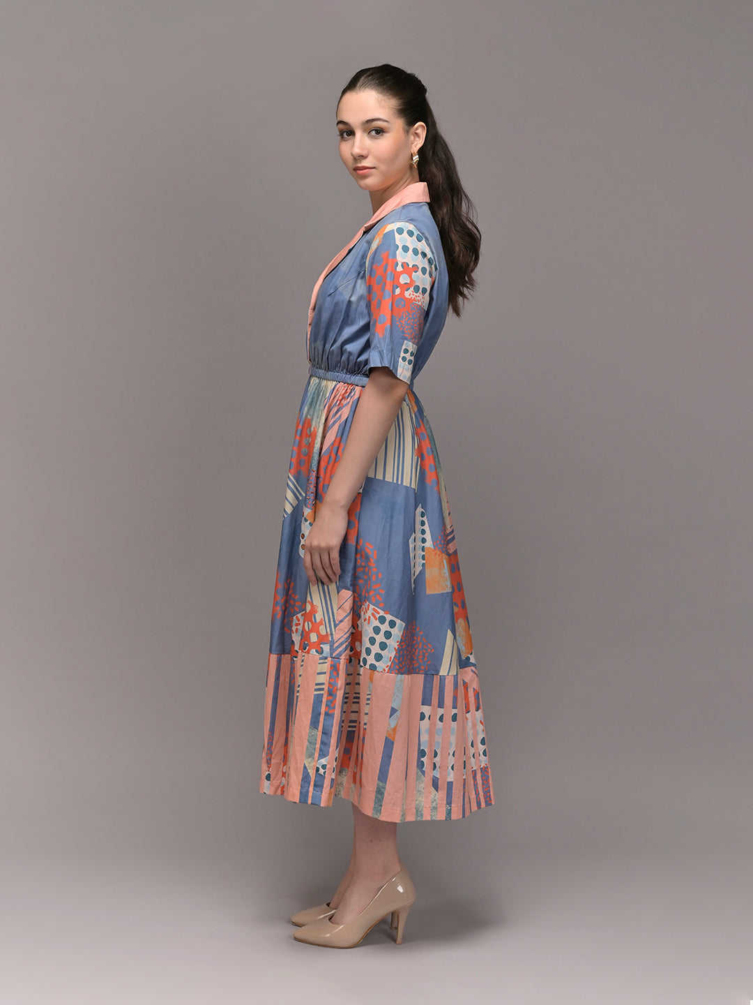 Textura Short-Sleeved Flared Dress