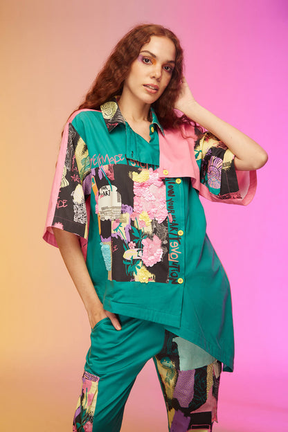 "Cityscape co-ords , trouser co ord set Green dress"