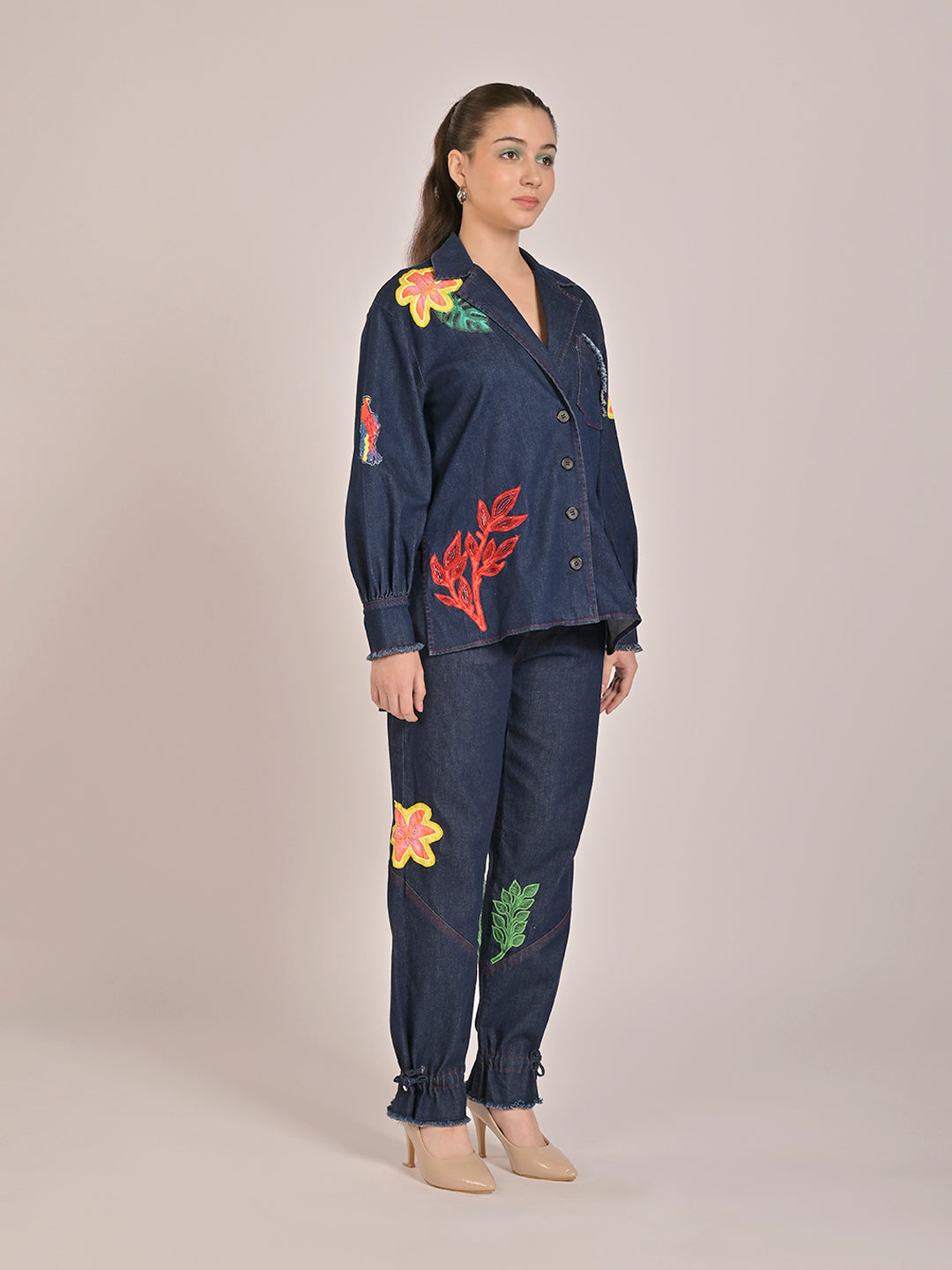 Tropic Rush Denim Blazer Jacket With  Cuffed Pants