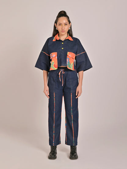 Birdsong Denim Cropped Shirt With Straight Pants