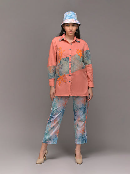 Coral Flow Shirt With Ruched Pants