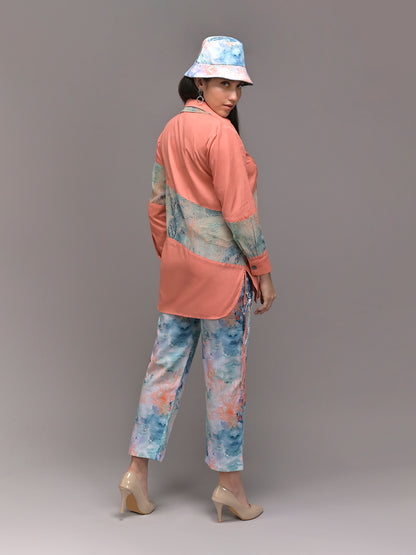 Coral Flow Shirt With Ruched Pants