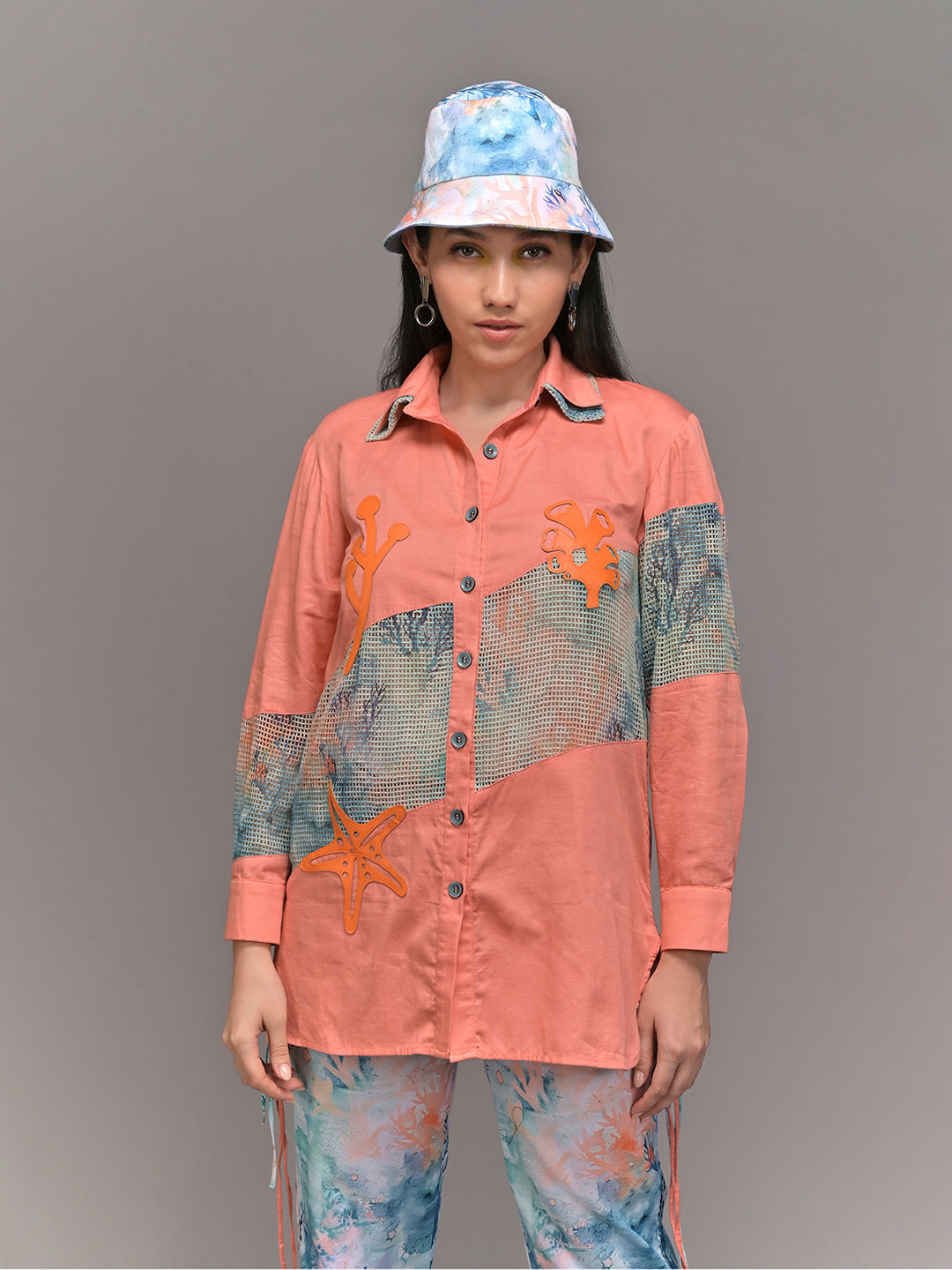 Coral Flow Shirt With Ruched Pants