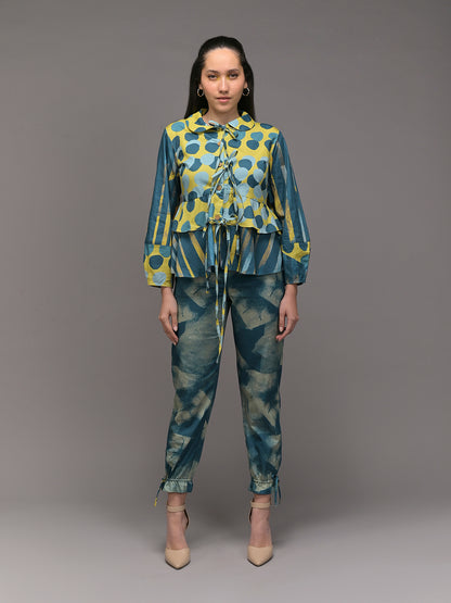 Spot Drift Ruffled Top With Narrow Leg Pants