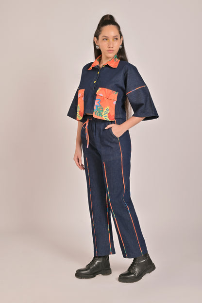 Birdsong Denim Cropped Shirt With Straight Pants