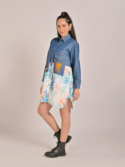 Sea Mirage Boxy Shirt Dress