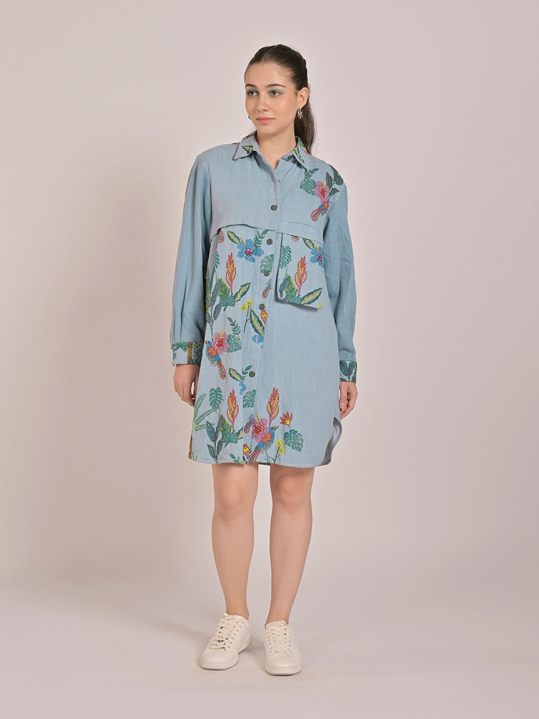 Tropical Myst Full-Sleeved Shirt Dress