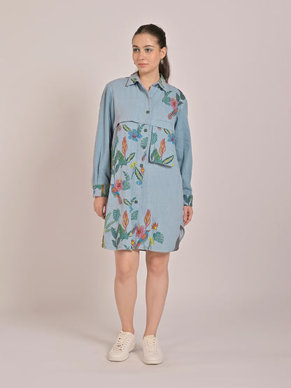 Tropical Myst Full-Sleeved Shirt Dress