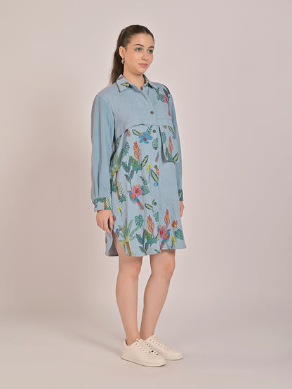 Tropical Myst Full-Sleeved Shirt Dress