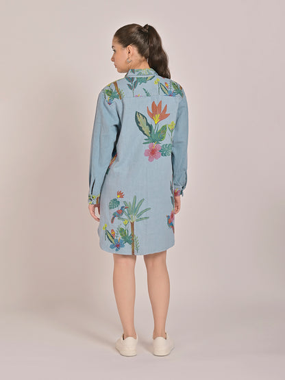 Tropical Myst Full-Sleeved Shirt Dress