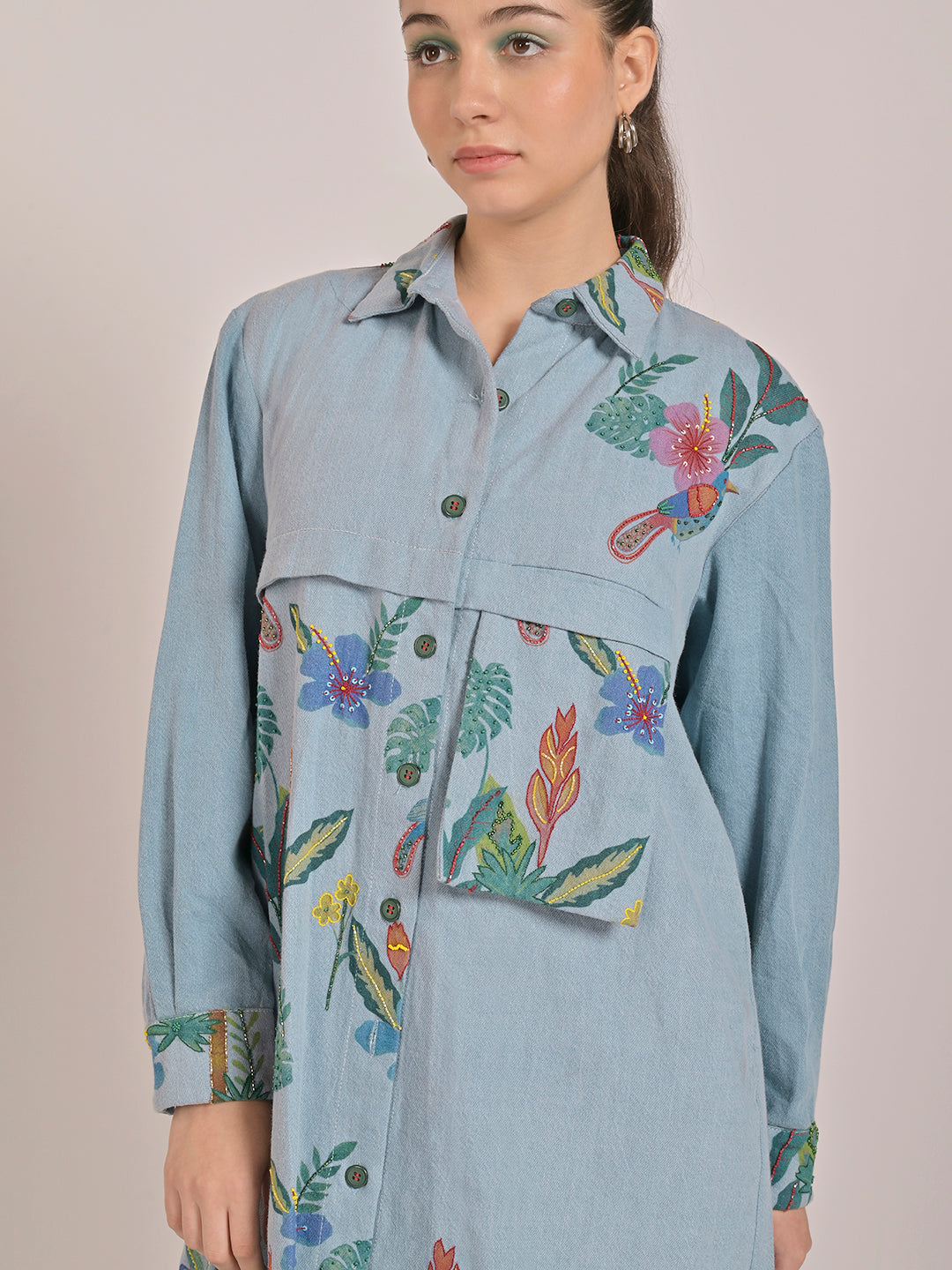 Tropical Myst Full-Sleeved Shirt Dress