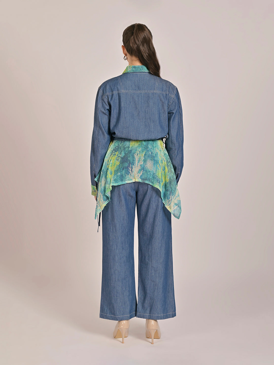 Wave Rush Peplum Shirt With Wide Leg Pants