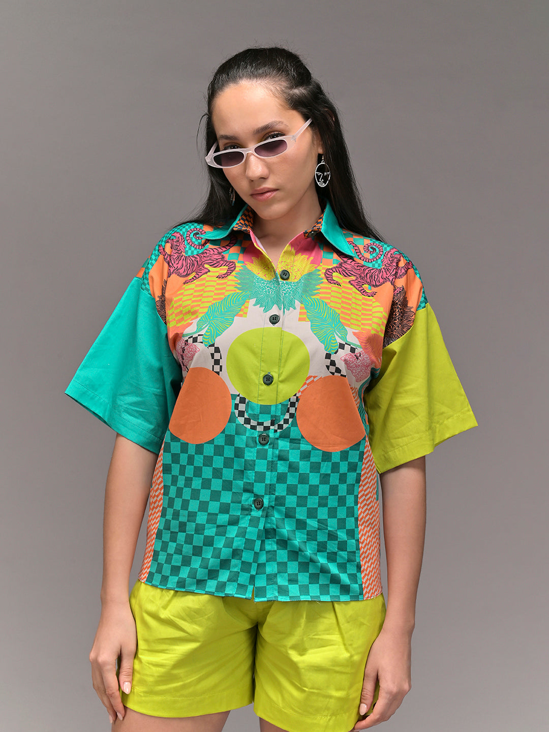 Neon Bloom Half-Sleeved Shirt